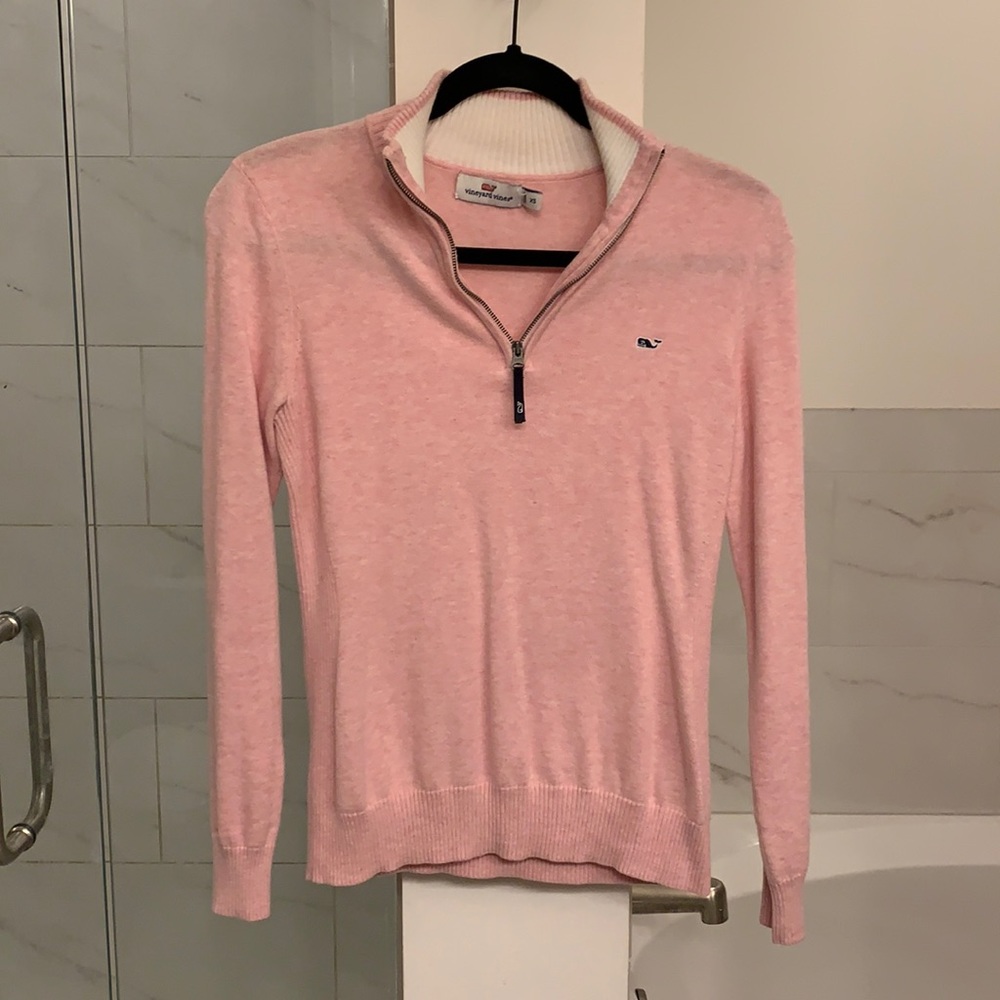 Lightly Used Vineyard Vines Pink Women’s Quarter Zip Sweater In Size (XS)!🐳🐳